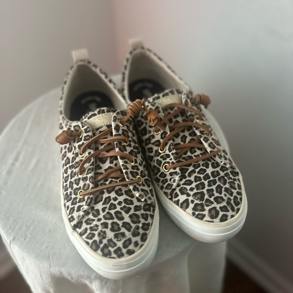 Women's Sperry Top-Sider Crest Vibe Animal Print Textile Sneaker Tan/Black 8 - Picture 3 of 11